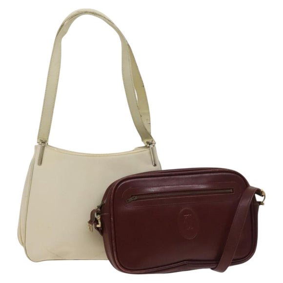 Gianni Versace Cartier Bag Nylon Leather 2 Set Bordeaux Beige Auth ar13582
