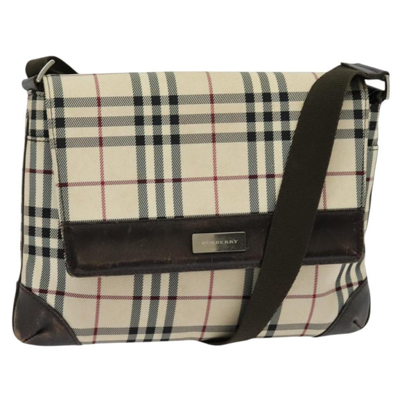 BURBERRY Nova Check Shoulder Bag Canvas Beige Auth ar13583