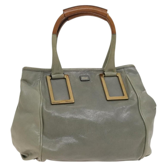 Chloe Etel Hand Bag Leather Gray Gold Auth ar13587
