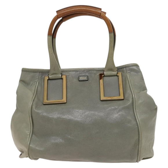 Chloe Etel Hand Bag Leather Gray Gold Auth ar13587