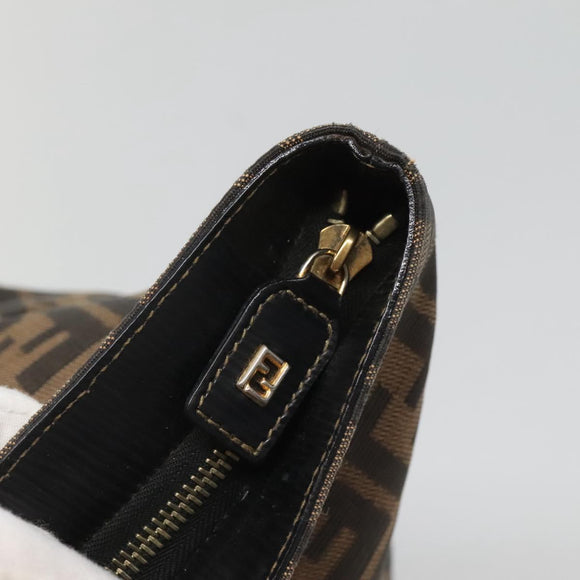 FENDI Zucca Canvas Hand Bag Brown Black gold Auth ar13588