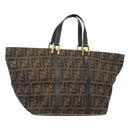 FENDI Zucca Canvas Hand Bag Brown Black gold Auth ar13588-1