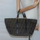FENDI Zucca Canvas Hand Bag Brown Black gold Auth ar13588-21