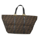 FENDI Zucca Canvas Hand Bag Brown Black gold Auth ar13588-13