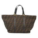 FENDI Zucca Canvas Hand Bag Brown Black gold Auth ar13588-2