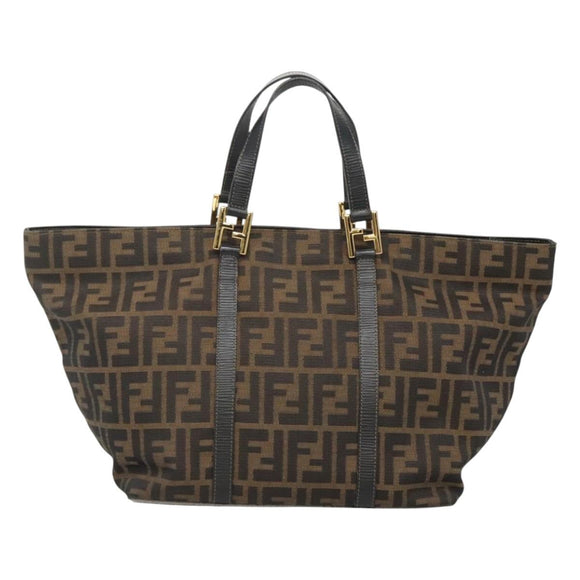 FENDI Zucca Canvas Hand Bag Brown Black gold Auth ar13588
