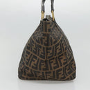 FENDI Zucca Canvas Hand Bag Brown Black gold Auth ar13588-3