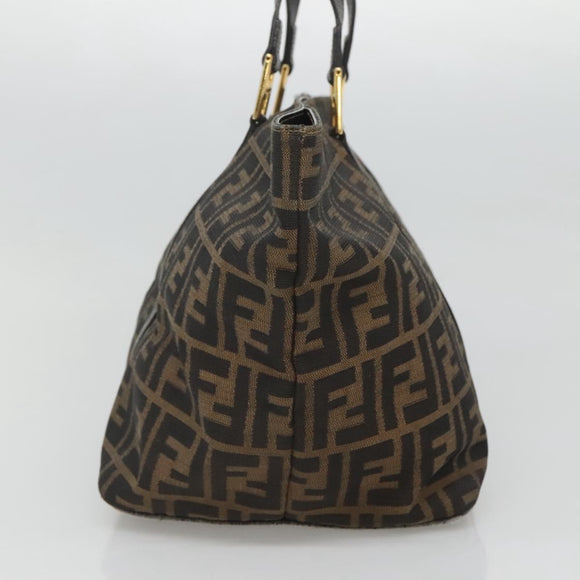 FENDI Zucca Canvas Hand Bag Brown Black gold Auth ar13588