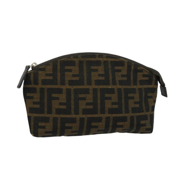 FENDI Zucca Canvas Pouch Black Brown Silver Auth ar13615