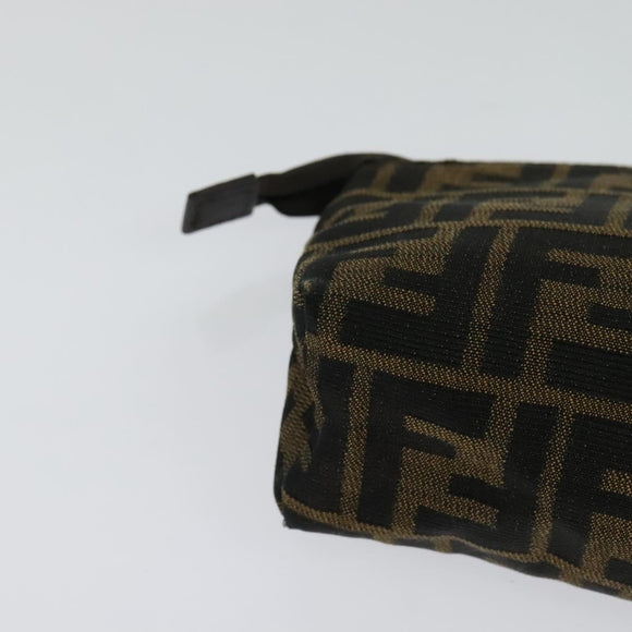 FENDI Zucca Canvas Pouch Black Brown Silver Auth ar13615