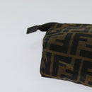 FENDI Zucca Canvas Pouch Black Brown Silver Auth ar13615-14