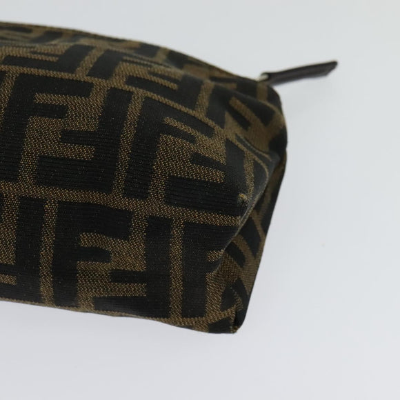 FENDI Zucca Canvas Pouch Black Brown Silver Auth ar13615