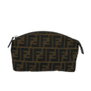 FENDI Zucca Canvas Pouch Black Brown Silver Auth ar13615-2