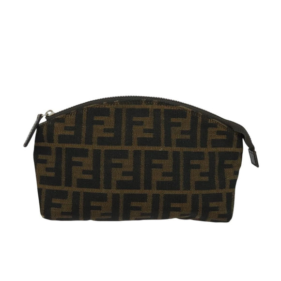 FENDI Zucca Canvas Pouch Black Brown Silver Auth ar13615