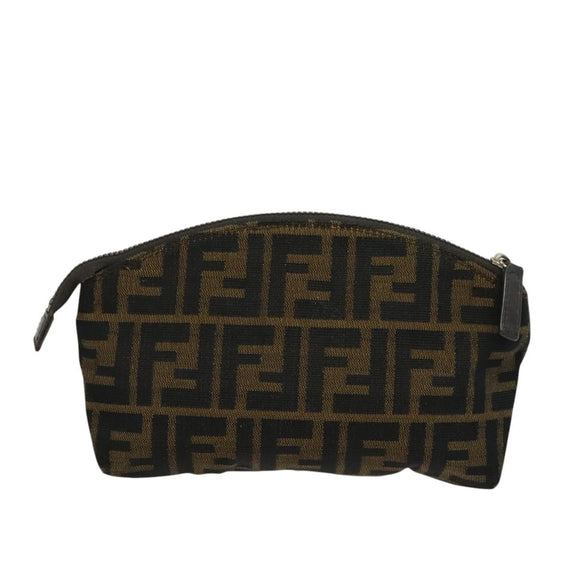 FENDI Zucca Canvas Pouch Black Brown Silver Auth ar13615