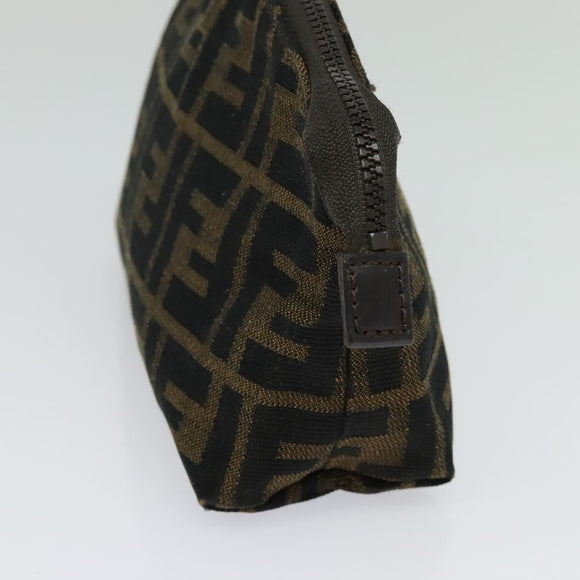 FENDI Zucca Canvas Pouch Black Brown Silver Auth ar13615