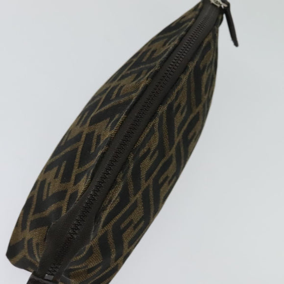 FENDI Zucca Canvas Pouch Black Brown Silver Auth ar13615