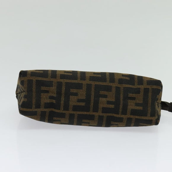 FENDI Zucca Canvas Pouch Black Brown Silver Auth ar13615