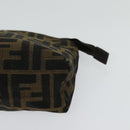 FENDI Zucca Canvas Pouch Black Brown Silver Auth ar13615-8