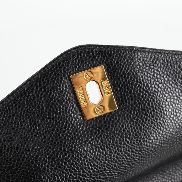 CHANEL COCO Mark Chain Shoulder Bag Caviar Skin Black Gold CC Auth ar13626