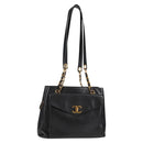 CHANEL COCO Mark Chain Shoulder Bag Caviar Skin Black Gold CC Auth ar13626-1