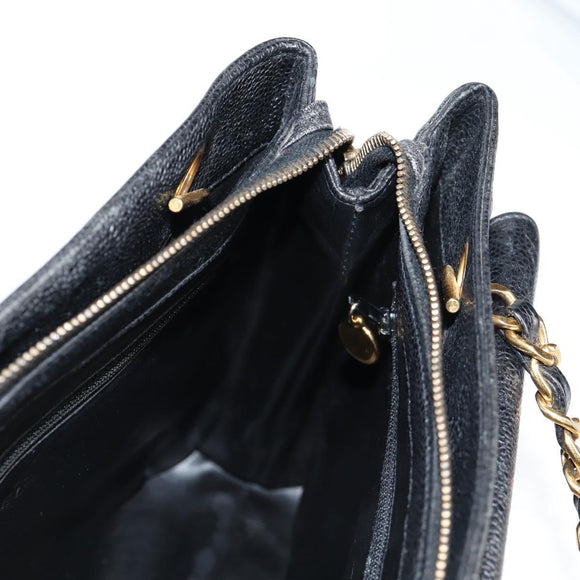 CHANEL COCO Mark Chain Shoulder Bag Caviar Skin Black Gold CC Auth ar13626