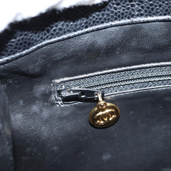 CHANEL COCO Mark Chain Shoulder Bag Caviar Skin Black Gold CC Auth ar13626