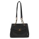 CHANEL COCO Mark Chain Shoulder Bag Caviar Skin Black Gold CC Auth ar13626-13