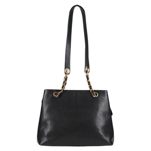 CHANEL COCO Mark Chain Shoulder Bag Caviar Skin Black Gold CC Auth ar13626