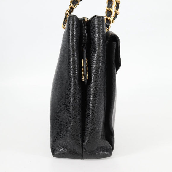 CHANEL COCO Mark Chain Shoulder Bag Caviar Skin Black Gold CC Auth ar13626