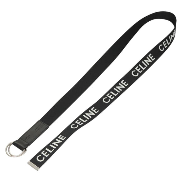 CELINE Double Ring Belt Canvas 45.3"" Black Auth ar13631