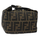 FENDI Zucca Canvas Hand Pouch BagBlack Brown Silver Auth ar13639-1