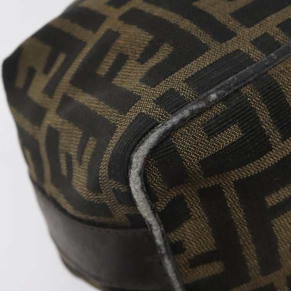 FENDI Zucca Canvas Hand Pouch BagBlack Brown Silver Auth ar13639