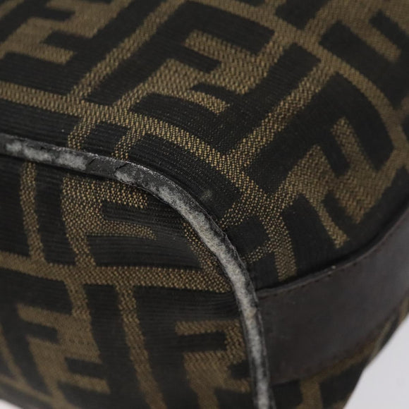 FENDI Zucca Canvas Hand Pouch BagBlack Brown Silver Auth ar13639