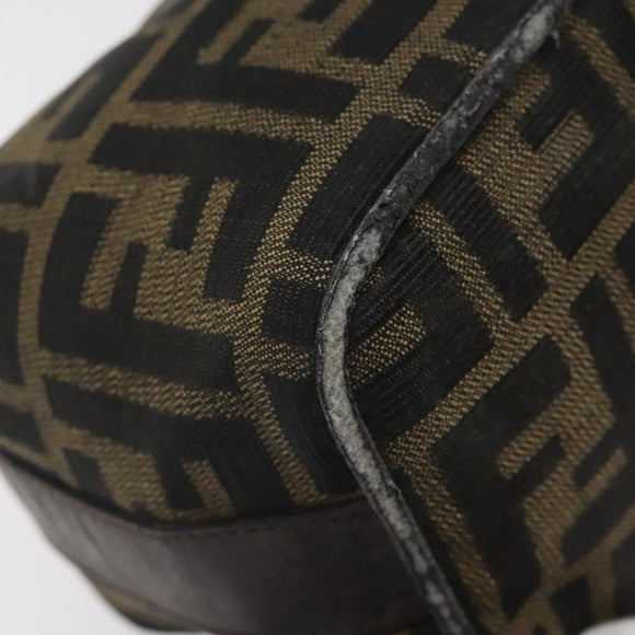 FENDI Zucca Canvas Hand Pouch BagBlack Brown Silver Auth ar13639