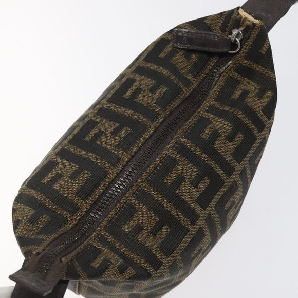FENDI Zucca Canvas Hand Pouch BagBlack Brown Silver Auth ar13639
