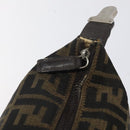 FENDI Zucca Canvas Hand Pouch BagBlack Brown Silver Auth ar13639-10