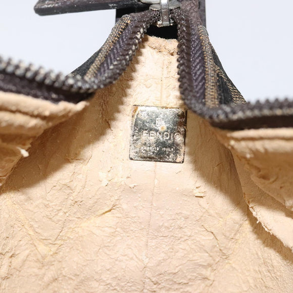 FENDI Zucca Canvas Hand Pouch BagBlack Brown Silver Auth ar13639