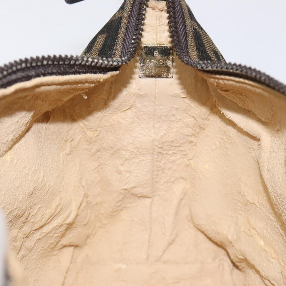 FENDI Zucca Canvas Hand Pouch BagBlack Brown Silver Auth ar13639