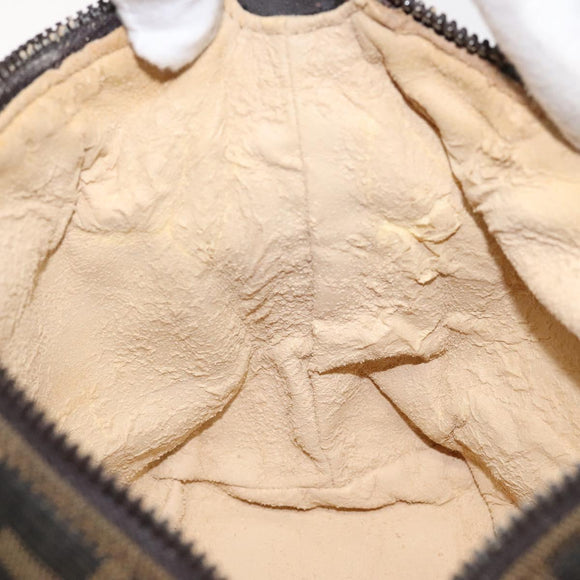 FENDI Zucca Canvas Hand Pouch BagBlack Brown Silver Auth ar13639