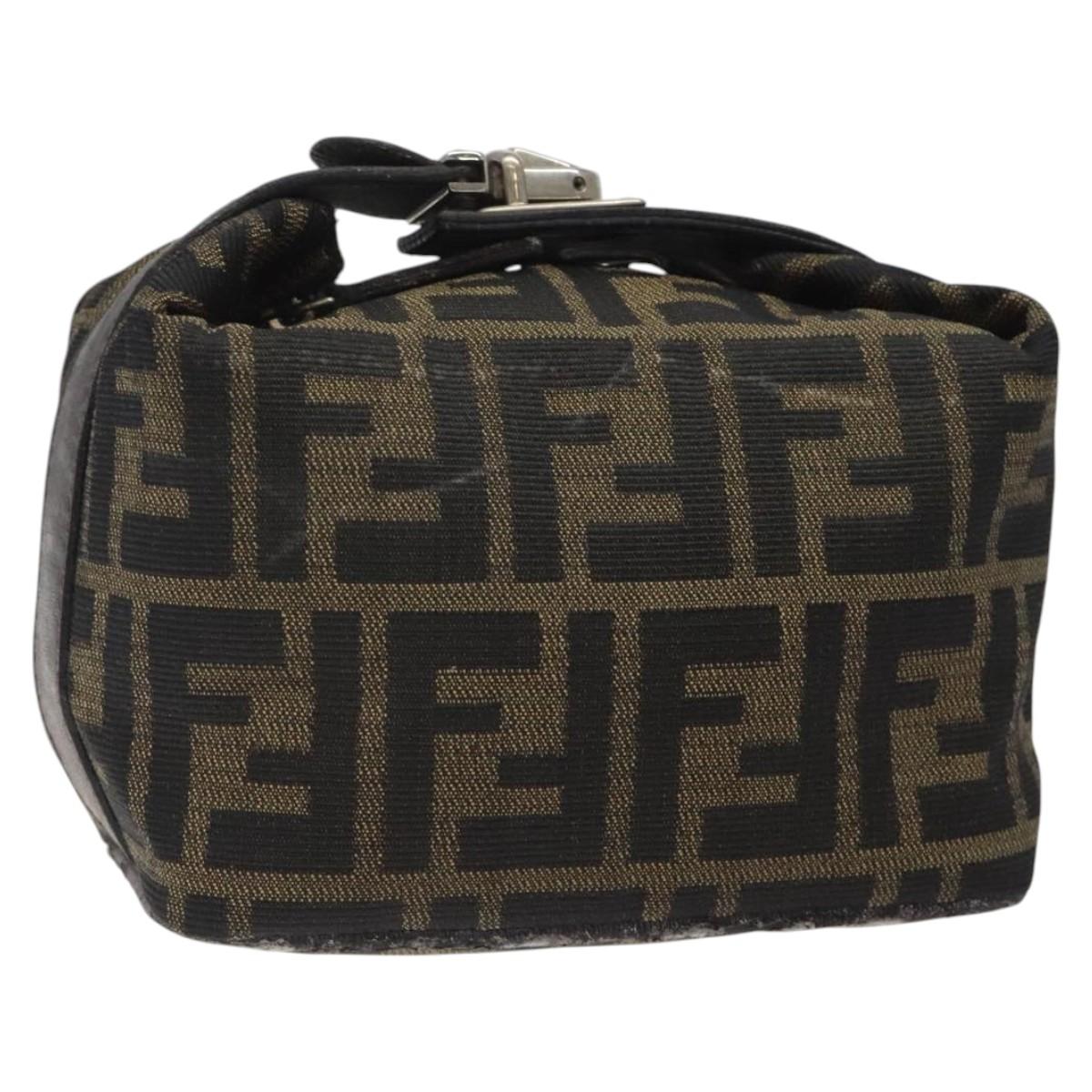 Fendi ポーチ FENDI Zucca Canvas Hand Pouch BagBlack Brown Silver Auth ar13639