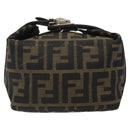 FENDI Zucca Canvas Hand Pouch BagBlack Brown Silver Auth ar13639-13