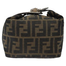 FENDI Zucca Canvas Hand Pouch BagBlack Brown Silver Auth ar13639-2