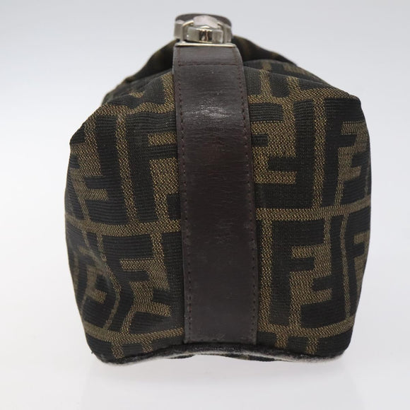 FENDI Zucca Canvas Hand Pouch BagBlack Brown Silver Auth ar13639
