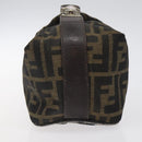 FENDI Zucca Canvas Hand Pouch BagBlack Brown Silver Auth ar13639-3