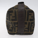 FENDI Zucca Canvas Hand Pouch BagBlack Brown Silver Auth ar13639-4