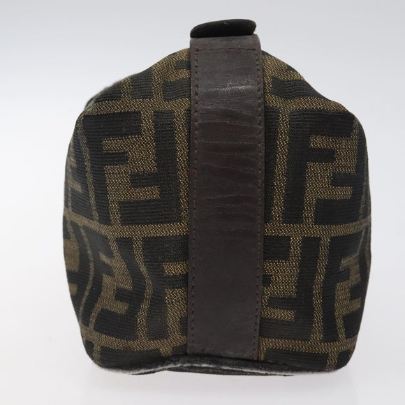 FENDI Zucca Canvas Hand Pouch BagBlack Brown Silver Auth ar13639
