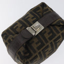 FENDI Zucca Canvas Hand Pouch BagBlack Brown Silver Auth ar13639-6