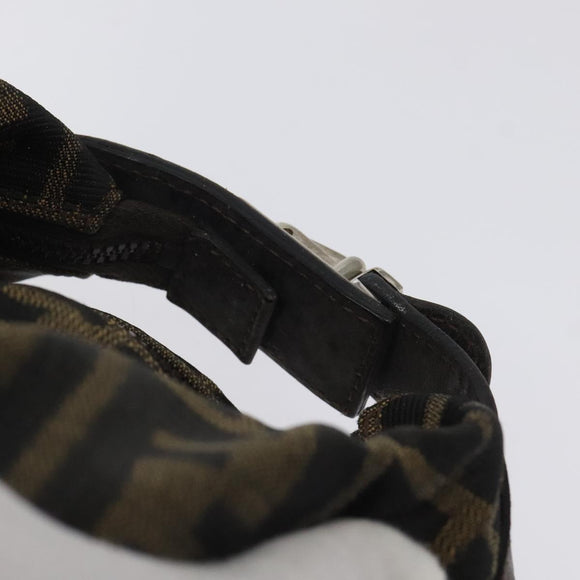 FENDI Zucca Canvas Hand Pouch BagBlack Brown Silver Auth ar13639