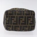 FENDI Zucca Canvas Hand Pouch BagBlack Brown Silver Auth ar13639-5